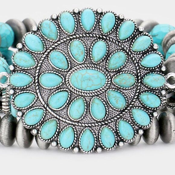 3PCS - Natural Stone Squash Blossom Stretch Bracelets - Picture 3 of 6